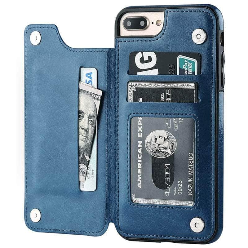 Casebuddy Phone 14 Pro(6.1) / Blue iPhone 14 Pro Slim Fit Leather Wallet Card Slots Flip Case