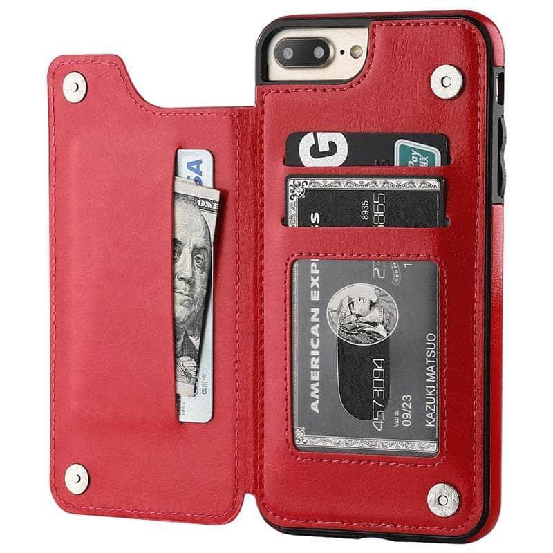 Casebuddy Phone 14 Pro(6.1) / Red iPhone 14 Pro Slim Fit Leather Wallet Card Slots Flip Case