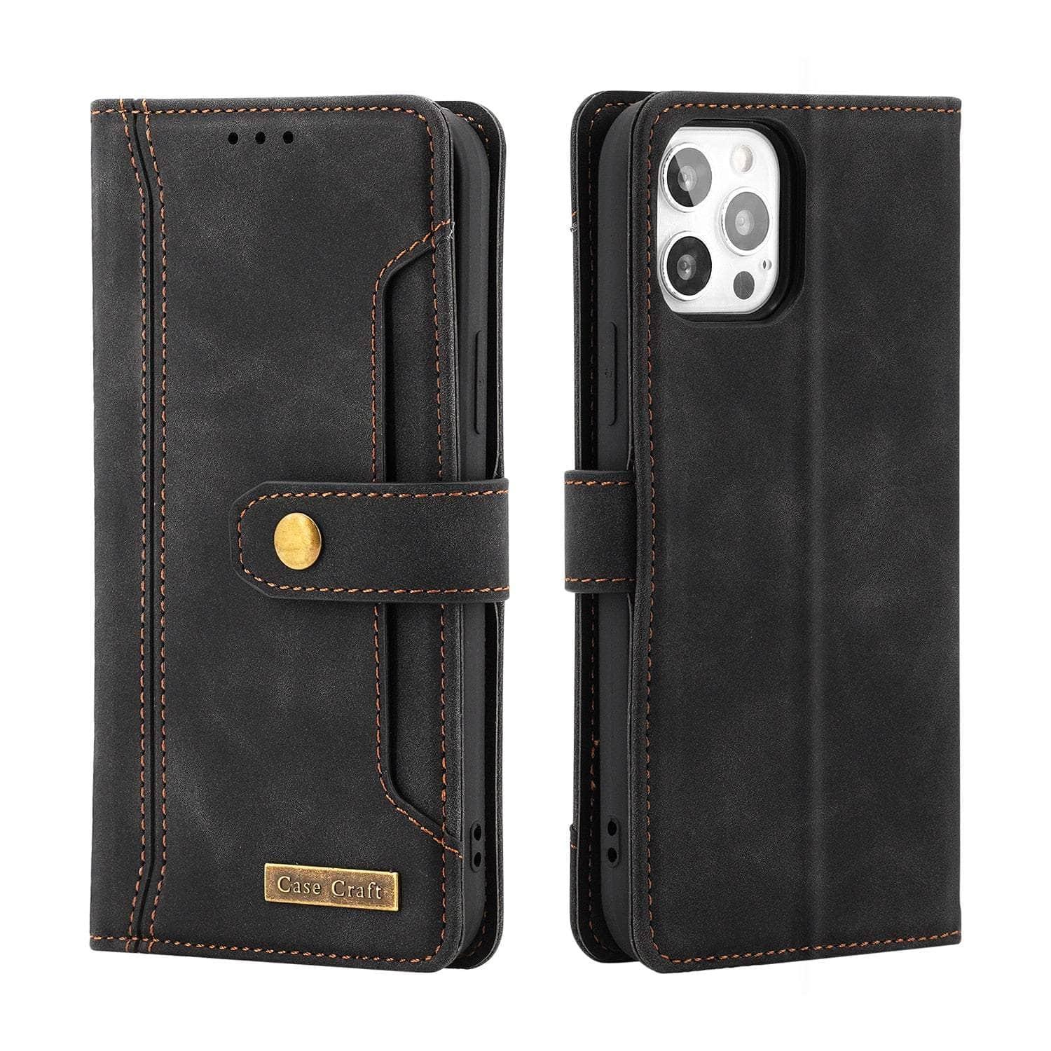 Casebuddy Black / iPhone 14 iPhone 14 Wallet Leather Card Slot Case