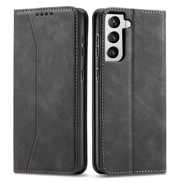 CaseBuddy Australia Casebuddy For Galaxy S22 Ultra / Black Leather Flip Galaxy S22 Ultra Luxury Wallet Cards Case