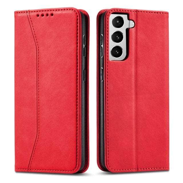 CaseBuddy Australia Casebuddy For Galaxy S22 Ultra / Red Leather Flip Galaxy S22 Ultra Luxury Wallet Cards Case
