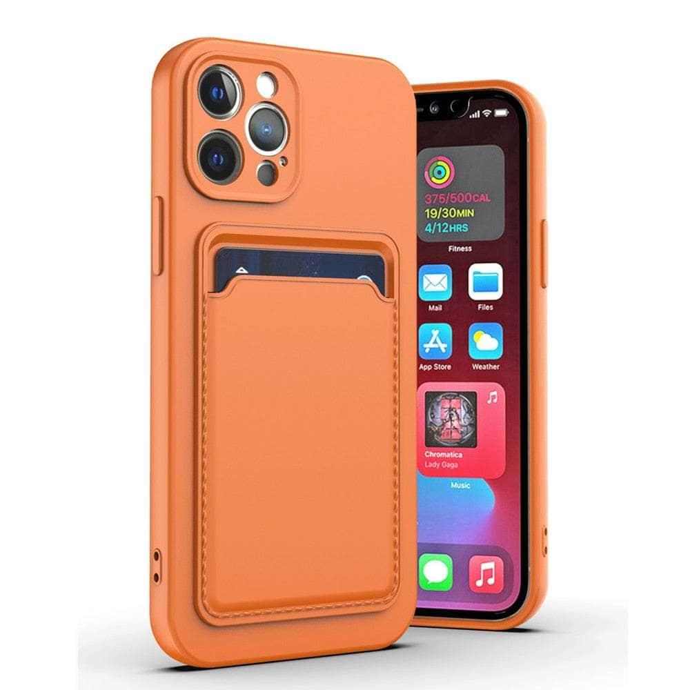 Casebuddy for iPhone 14 Max / Orange Liquid Silicone iPhone 14 Max Wallet Case