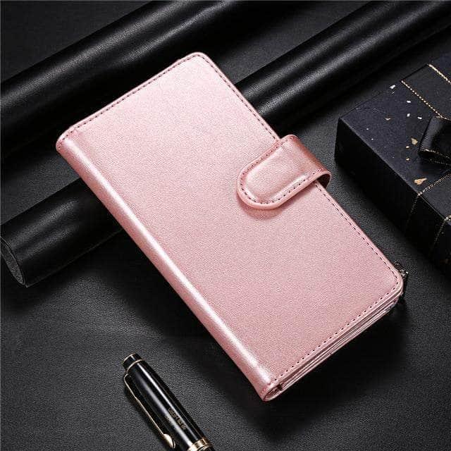 CaseBuddy Australia Casebuddy For iPhone 12 / Rose Gold Luxury Business Leather Zipper Wallet iPhone 12 Card Slots Case