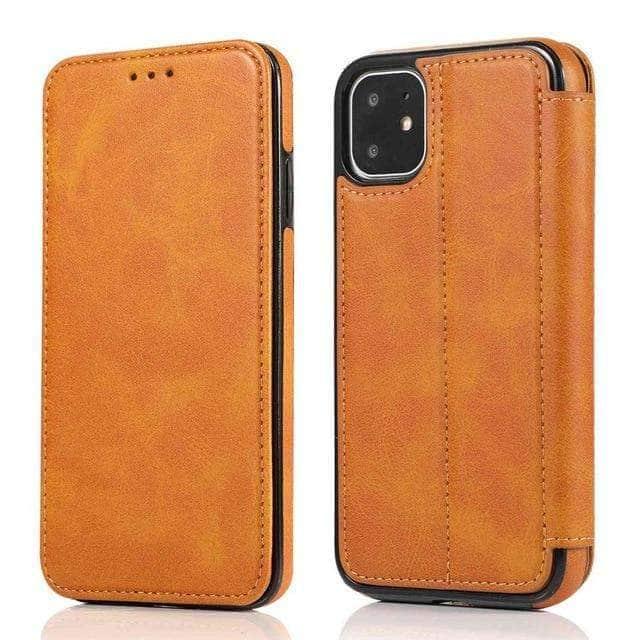 CaseBuddy Australia Casebuddy For iPhone 11 Pro / Light Brown Magnetic Flip Leather Case iPhone Card Slots Wallet