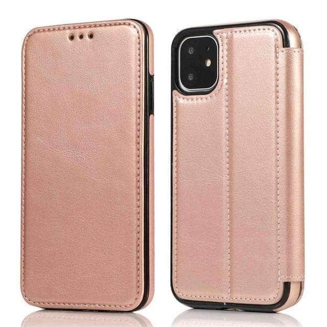 CaseBuddy Australia Casebuddy For iPhone 11 Pro / Rose Gold Magnetic Flip Leather Case iPhone Card Slots Wallet
