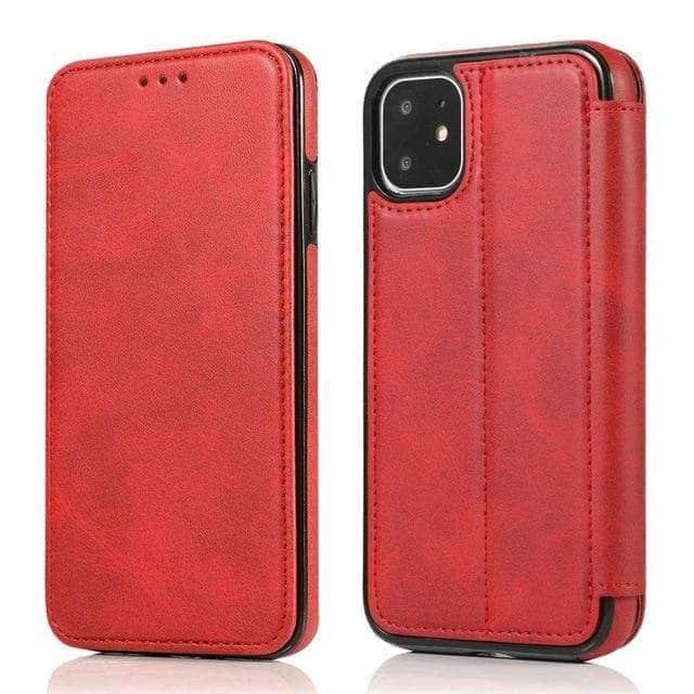 CaseBuddy Australia Casebuddy For iPhone11 Pro Max / Red Magnetic Flip Leather Case iPhone Card Slots Wallet