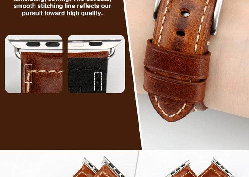 MAIKES Genuine Leather Vintage Watch Strap Apple Watch 6 5 4 3 2 1 SE 44/42/40/38 - CaseBuddy