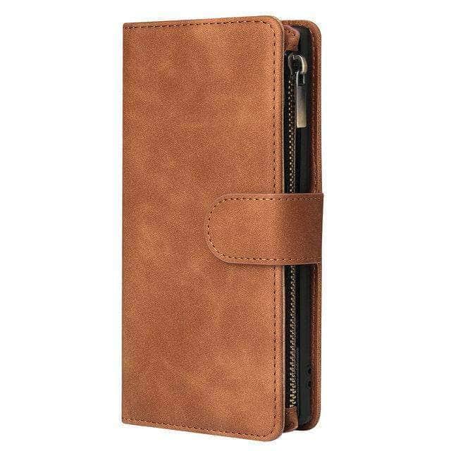CaseBuddy Australia Casebuddy For S21 / Brown / Case & Strap Multifunction Leather Wallet Zipper Galaxy S21 Case