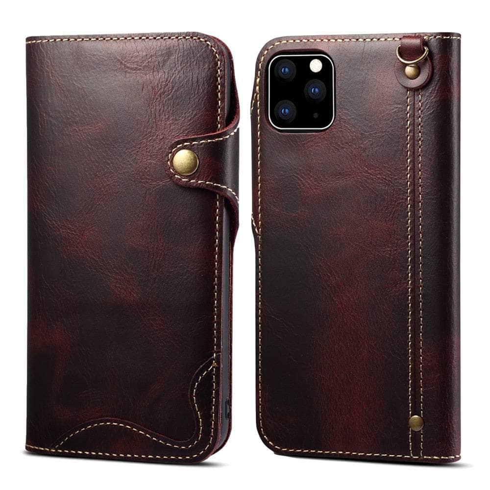 Casebuddy Red / For iPhone 14 Max Real Cowhide iPhone 14 Max Leather Case