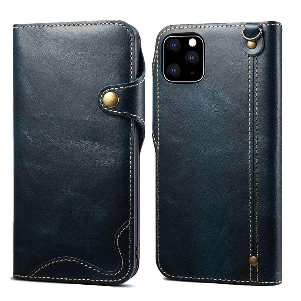 Casebuddy Blue / For iPhone 14 Max Real Cowhide iPhone 14 Max Leather Case