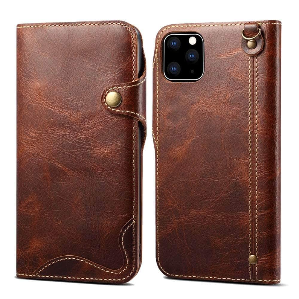 Casebuddy Brown / For iPhone 14 Pro Real Cowhide iPhone 14 Pro Leather Case
