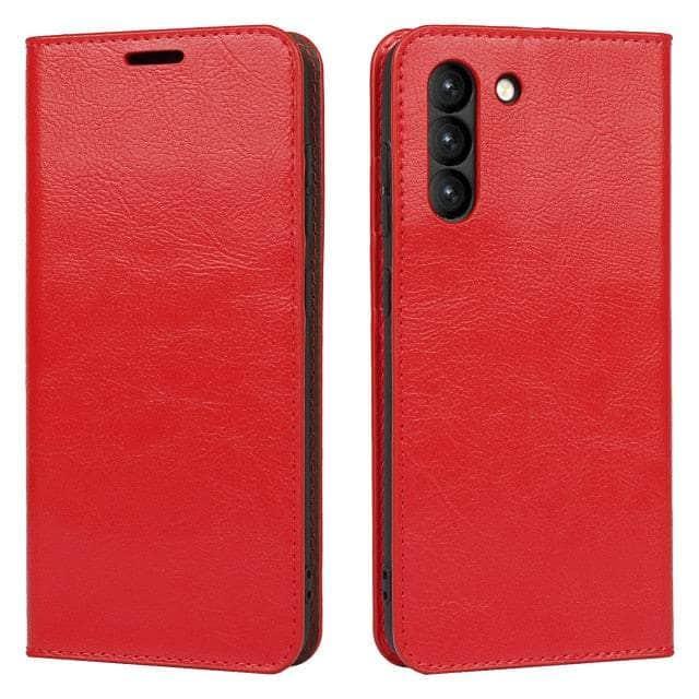 CaseBuddy Australia Casebuddy Galaxy S22 / Red Real Genuine Leather Flip S22 Cover Credit Card Holder