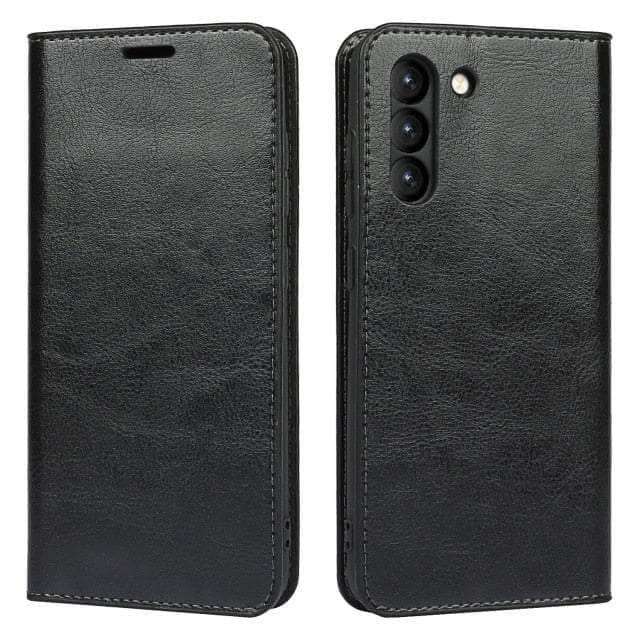CaseBuddy Australia Casebuddy Galaxy S22 / Black Real Genuine Leather Flip S22 Cover Credit Card Holder