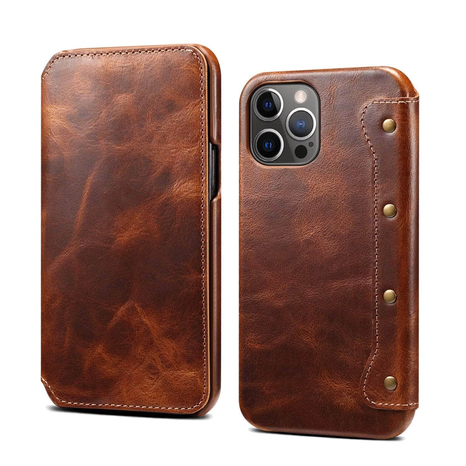 Casebuddy Auburn / For Iphone 14 Real Leather iPhone 14 Leather Retro Wallet Case