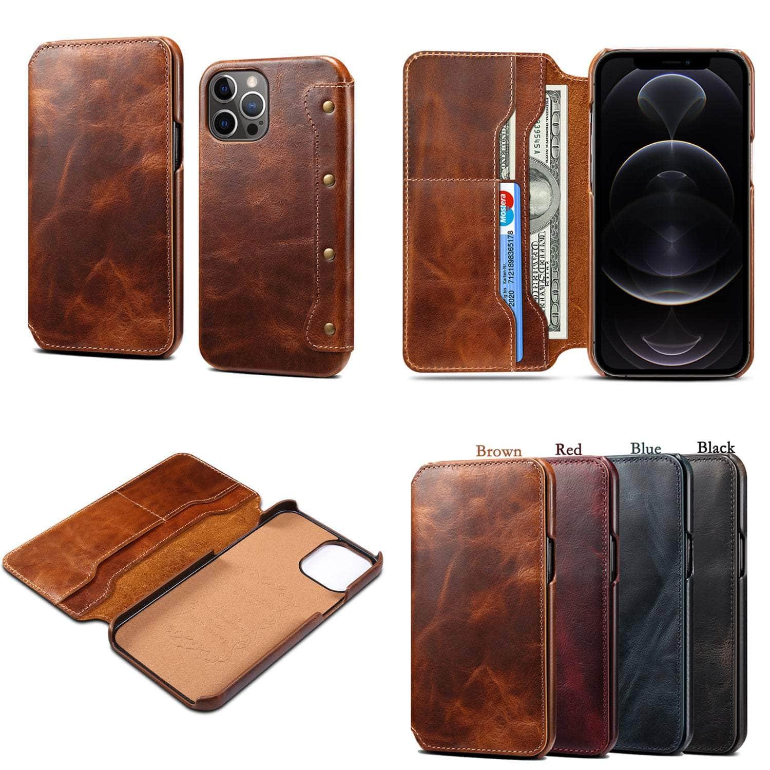 Casebuddy Real Leather iPhone 14 Leather Retro Wallet Case