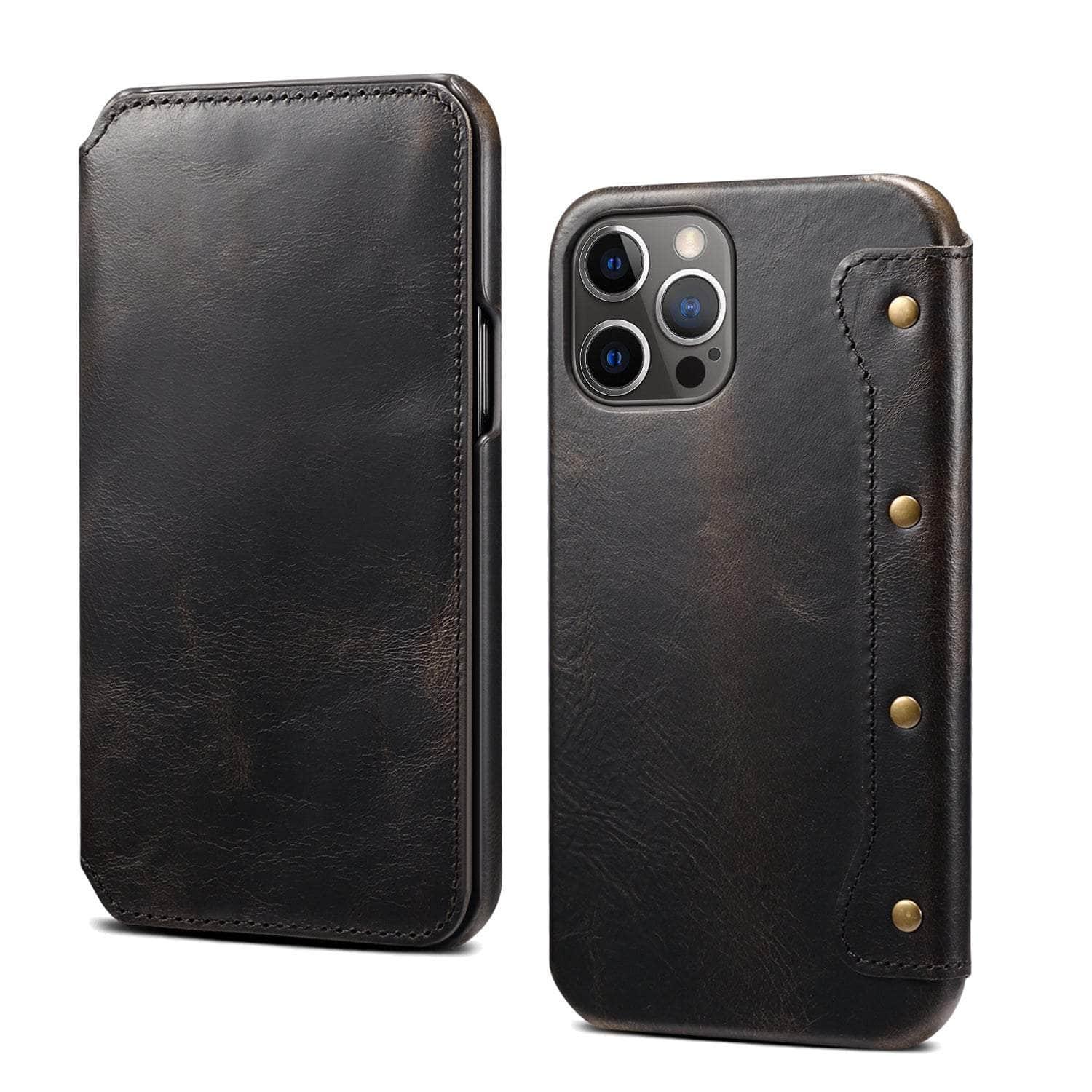 Casebuddy Real Leather iPhone 14 Max Leather Retro Wallet Case
