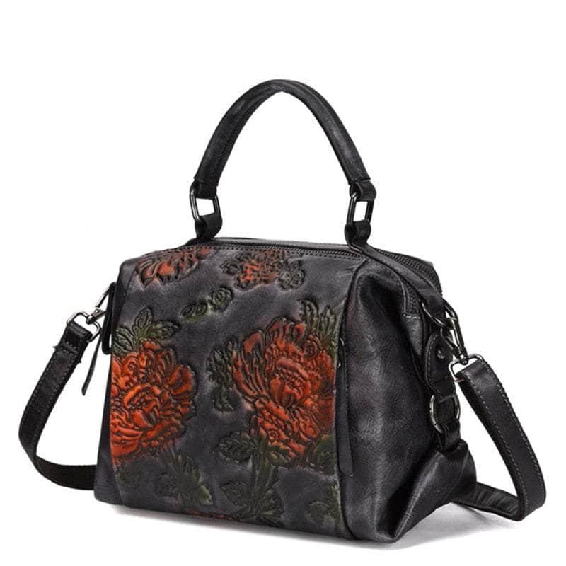 Casebuddy Red Flower Pattern Genuine Leather Women Handbag