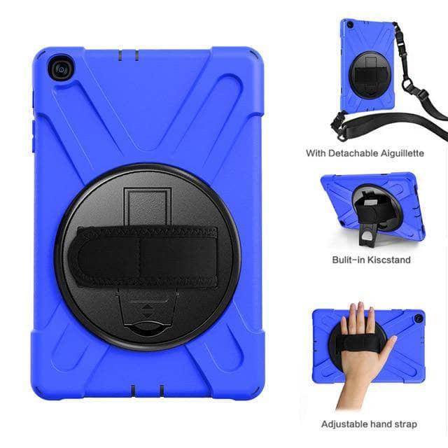 Tab A 10.1 2019 T510 T515 Rugged PC+Silicone Hard Cover 360 Swivel Stand Holder Hand & Neck Strap - CaseBuddy