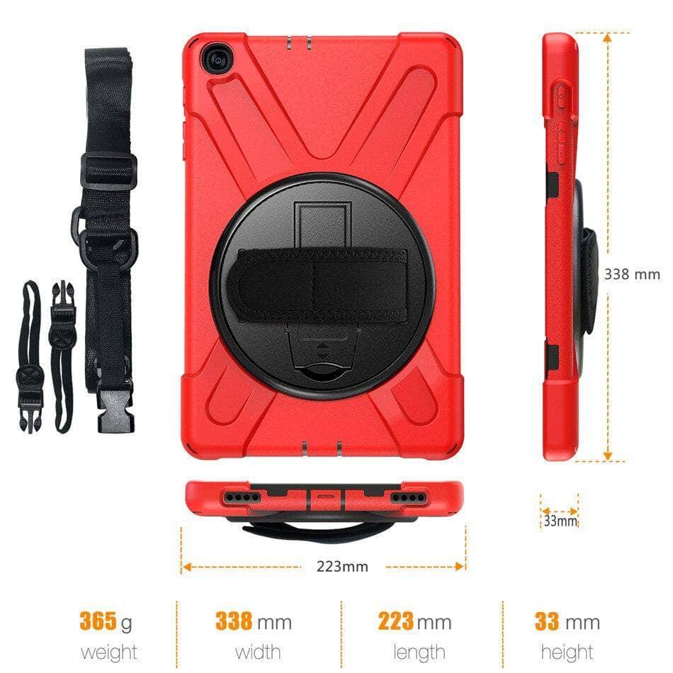 Tab A 10.1 2019 T510 T515 Rugged PC+Silicone Hard Cover 360 Swivel Stand Holder Hand & Neck Strap - CaseBuddy