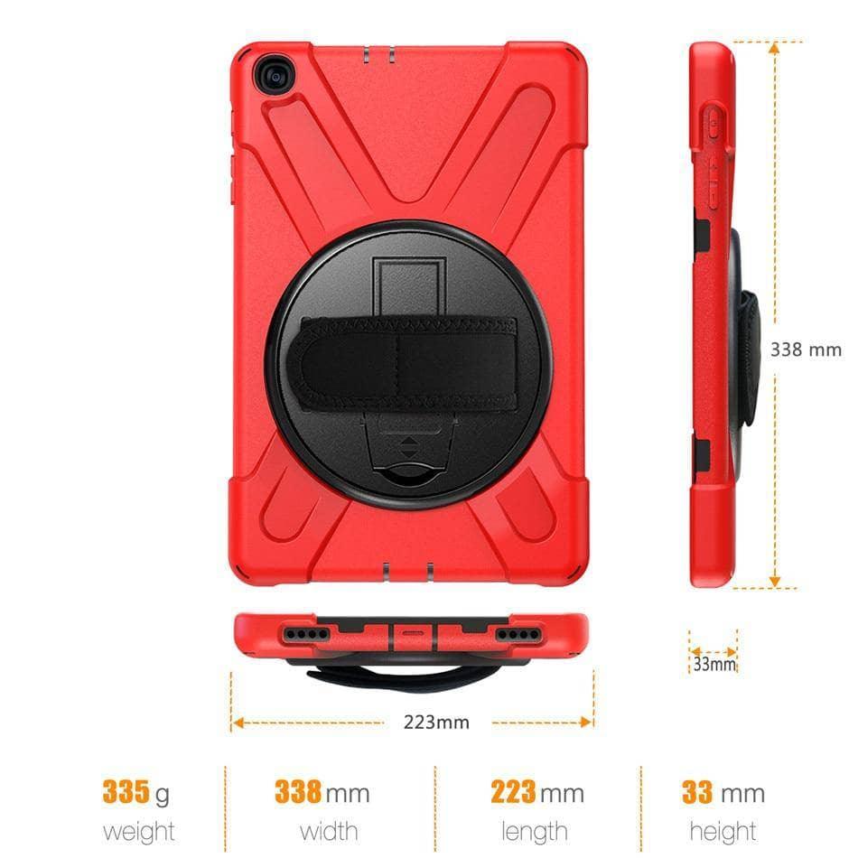 Tab A 10.1 2019 T510 T515 Rugged PC+Silicone Hard Cover 360 Swivel Stand Holder Hand & Neck Strap - CaseBuddy