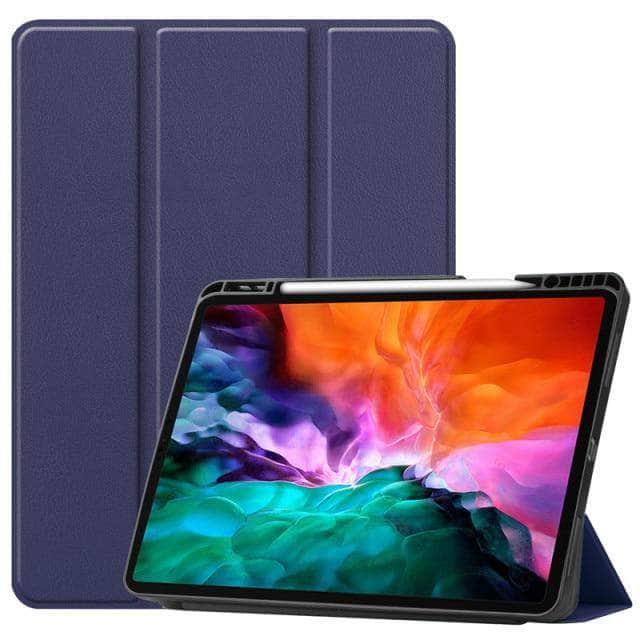 CaseBuddy Australia Casebuddy dark blue / iPad Pro 12.9 2021 Tri-Fold Leather Flip Cover iPad Pro 2021 Protective Shell