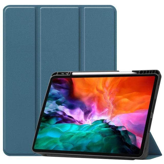 CaseBuddy Australia Casebuddy dark green / iPad Pro 12.9 2021 Tri-Fold Leather Flip Cover iPad Pro 2021 Protective Shell