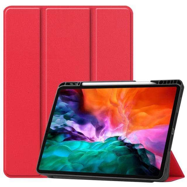 CaseBuddy Australia Casebuddy red / iPad Pro 12.9 2021 Tri-Fold Leather Flip Cover iPad Pro 2021 Protective Shell