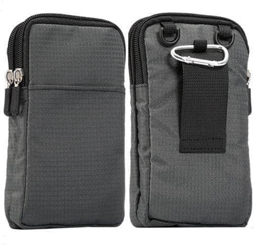 CaseBuddy Casebuddy Dark Grey Universal 6.3-6.9 inch Mobile Phones Pouch Outdoor 3 Pockets 2 Zippers Wallet Case Belt Clip Bag Samsung Galaxy Note 10 Plus