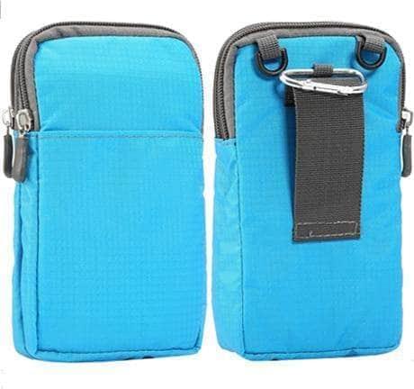 CaseBuddy Casebuddy Sky Blue Universal 6.3-6.9 inch Mobile Phones Pouch Outdoor 3 Pockets 2 Zippers Wallet Case Belt Clip Bag Samsung Galaxy Note 10 Plus