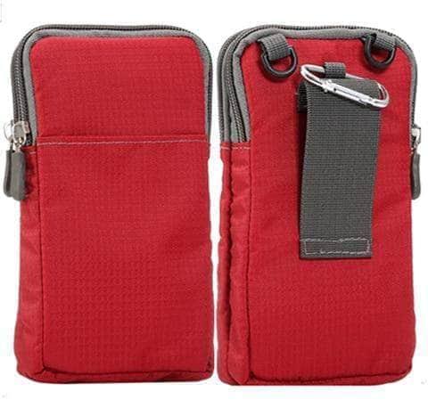 CaseBuddy Casebuddy Red Universal 6.3-6.9 inch Mobile Phones Pouch Outdoor 3 Pockets 2 Zippers Wallet Case Belt Clip Bag Samsung Galaxy Note 10 Plus